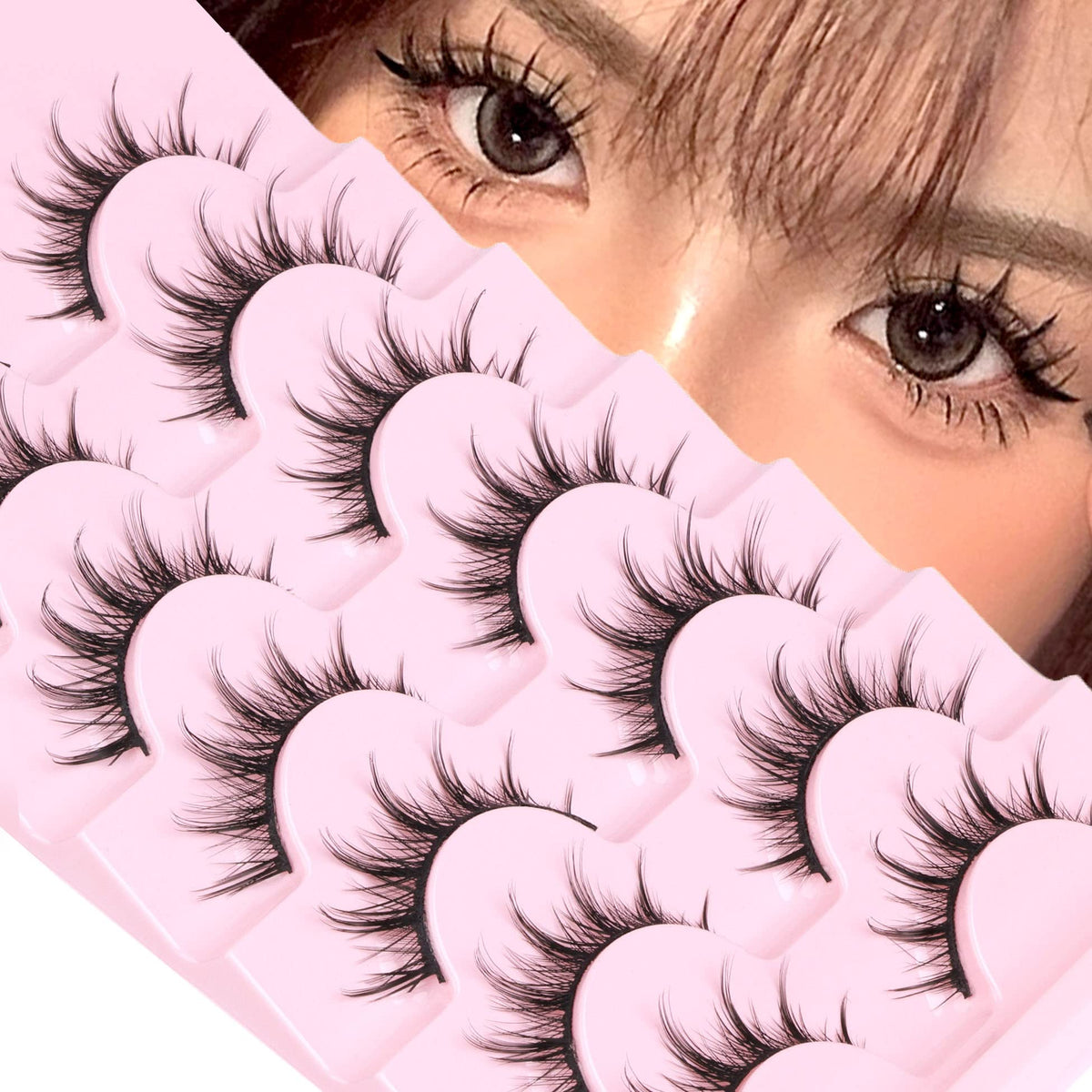 Eydevro 3D Volume Manga Lashes - Natural Look False Eyelashes For Cosplay, 7 Pairs