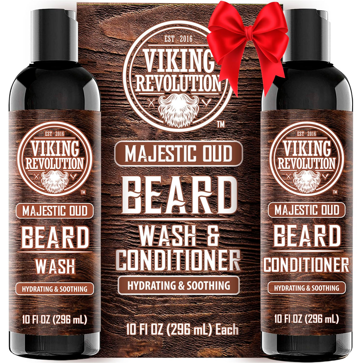 Viking Revolution Beard Wash & Conditioner Set - Argan & Jojoba Oil, 10Oz, Majestic Oud