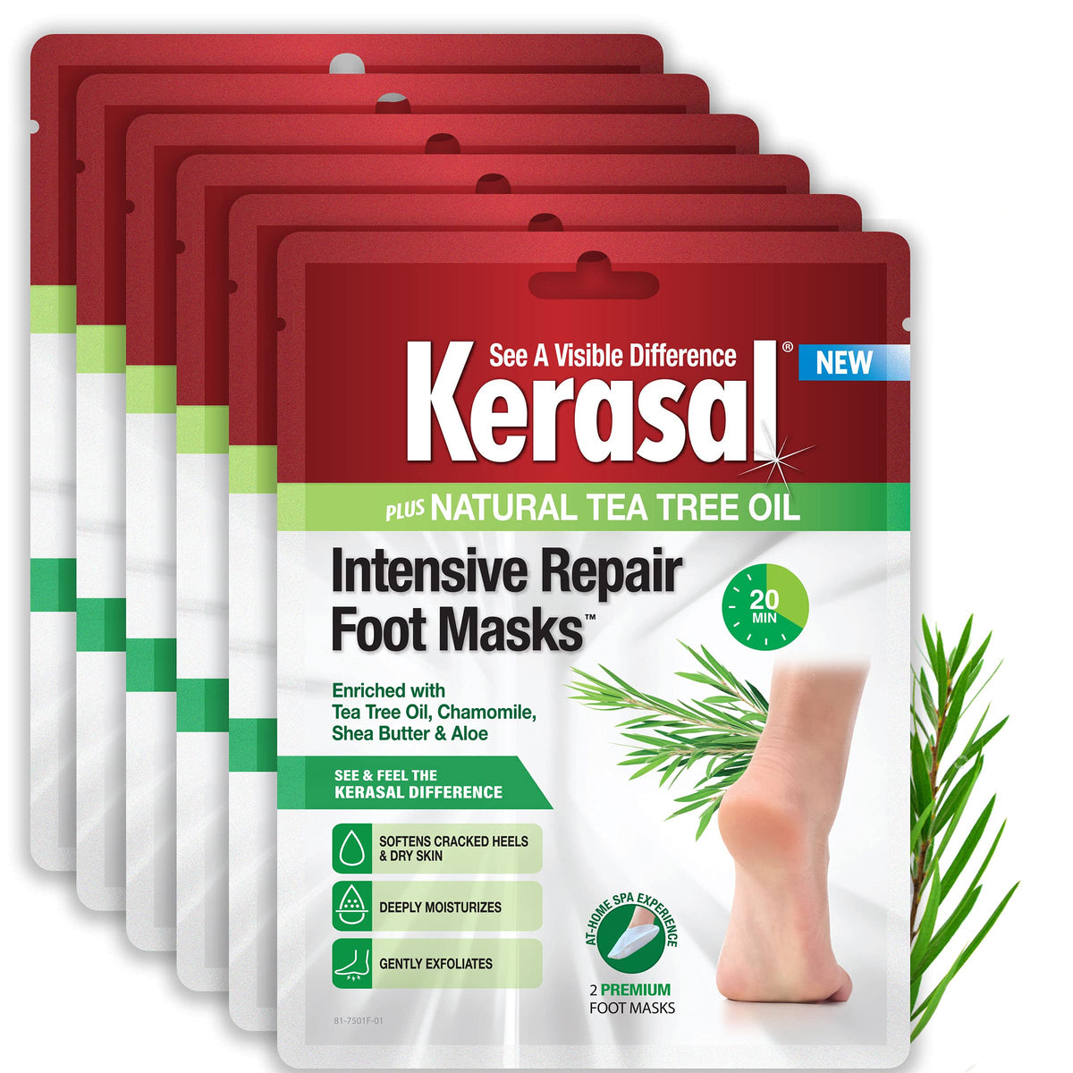 Kerasal Intensive Repair Foot Mask For Cracked Heels & Dry Feet, 6 Count, 6 Pack