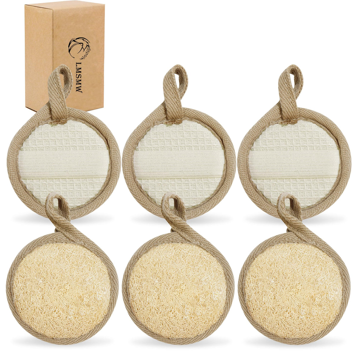 Lmsmw Natural Loofah Face Scrubber Pads - 6 Pack Exfoliating Facial Cleansers For Men & Women