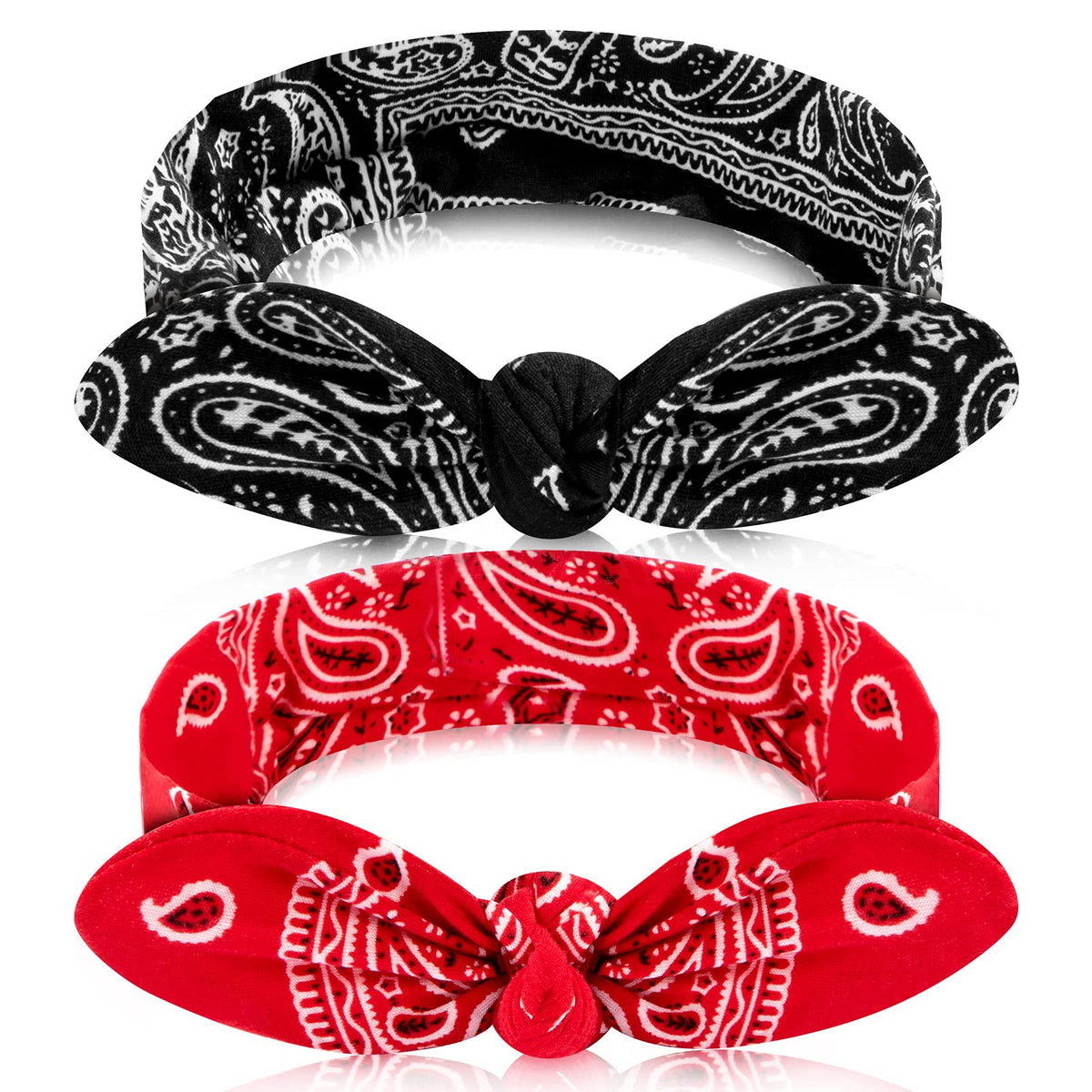 Hicarer 2 Pcs Retro 1940s Head Scarf Bandana Hair Accessories - Red, Black Rabbit Ear Design