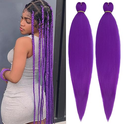 Leeven 26 Inch Pre Stretched Light Purple Braiding Hair - 2 Packs Synthetic Extensions