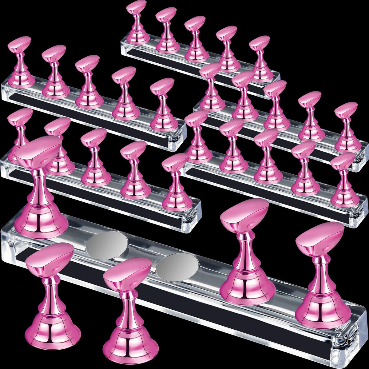 Blulu Nail Tips Stand Holder Set - 6 Acrylic Magnetic Displays for Manicure Training, Light Pink