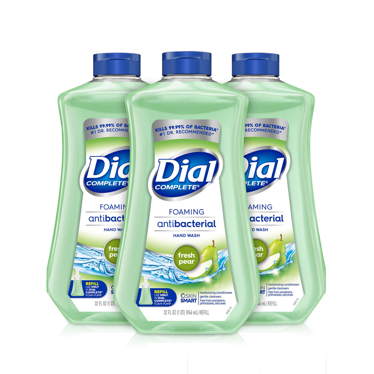 Dial Complete Antibacterial Foaming Hand Wash Refill, Fresh Pear, 32 Fl Oz (Pack Of 3)