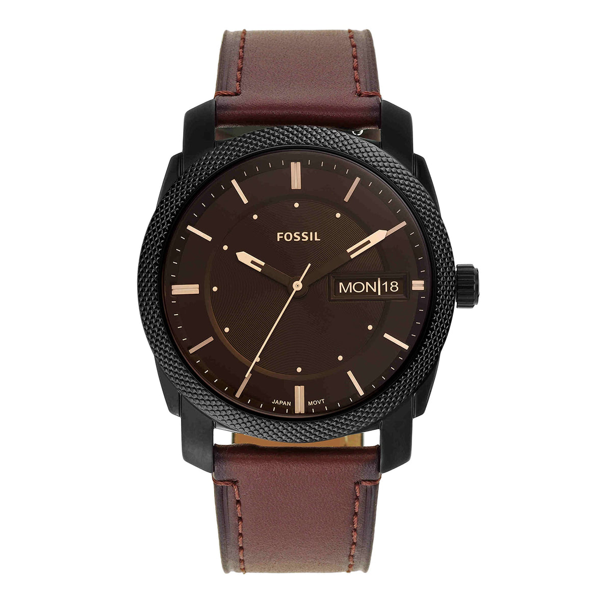 Fossil Men'S Machine Quartz Watch, Stainless Steel & Leather, Black/Dark Brown, Fs5901