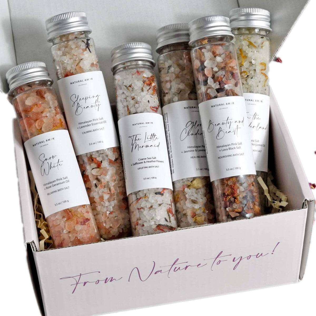 Natural Amor Los Angeles Handmade Bath Salt Gift Set - 6 Pack, All Natural Essential Oils