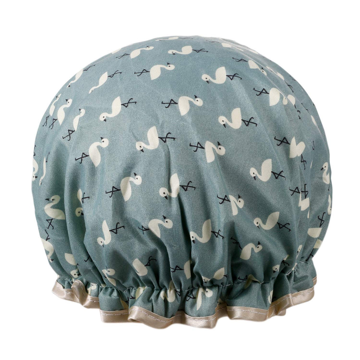 Vtrem Blue Flamingo Shower Cap - Waterproof Double Layer Hair Bath Cap With Lace Band, Large