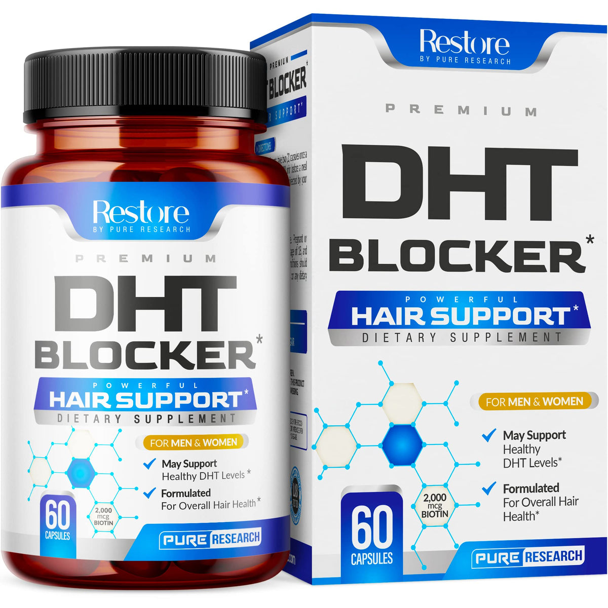 Pure Research Dht Blocker Hair Growth Supplement - Supports Healthy Hair & Strong Growth - 60 Count