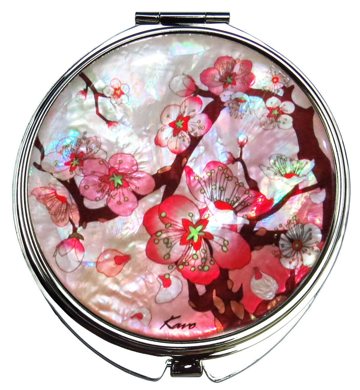 Maddesign Mother Of Pearl Compact Makeup Mirror - Pink Floral Folding Magnifying Mirror