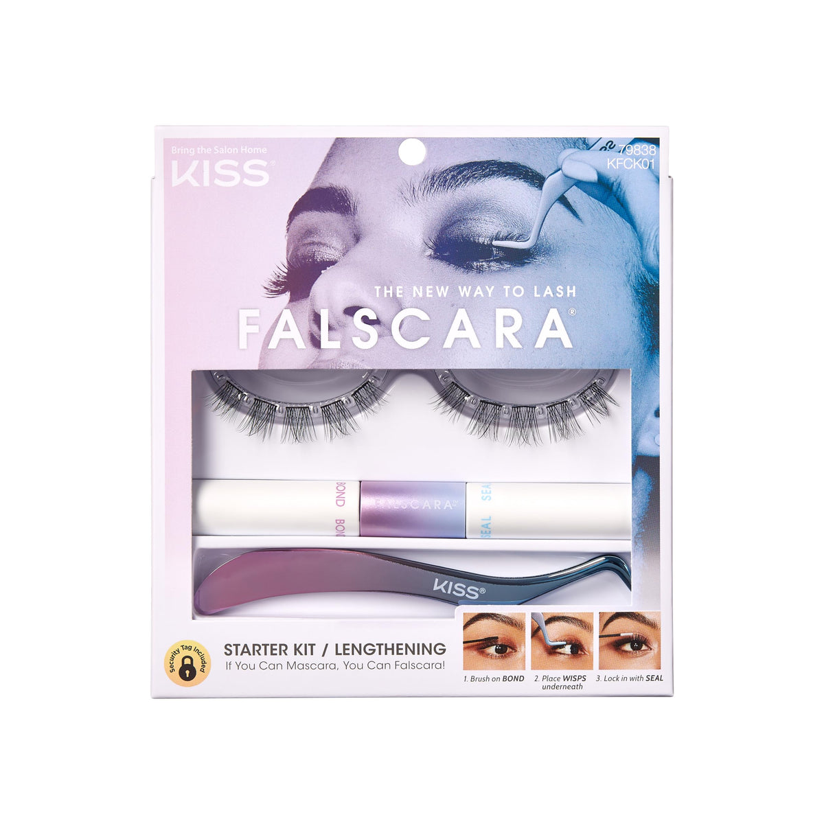 Kiss Falscara Diy Lash Extension Kit - 10 Reusable Lash Wisps, Applicator & Bond/Seal, Black