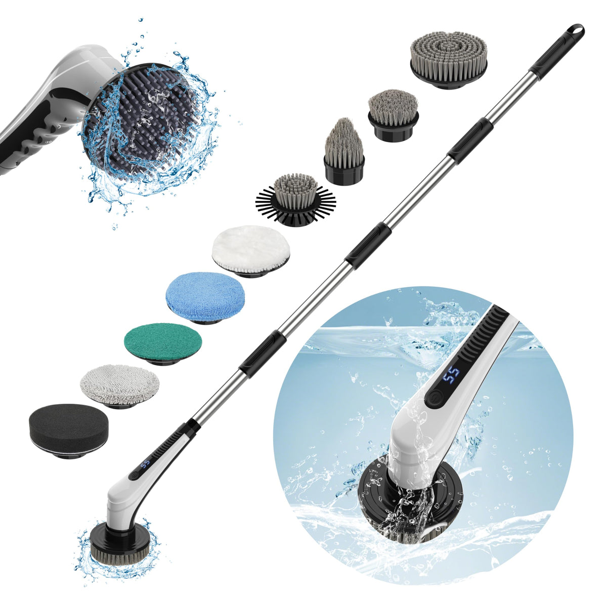 Mullnmey Electric Spin Scrubber - Waterproof Shower Cleaning Brush With 10 Brush Heads, 2 Speeds