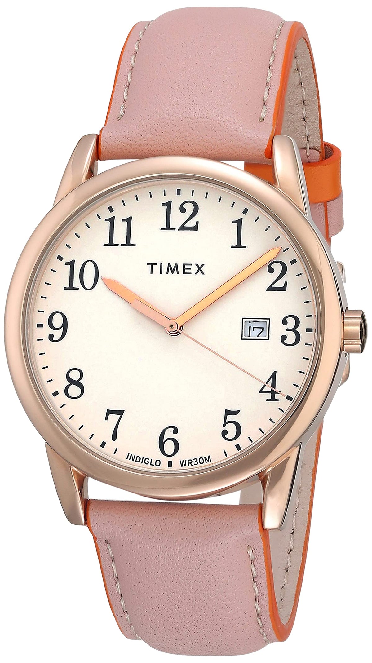 Timex Women'S Easy Reader 38Mm Blush/Orange Leather Strap Watch - Stylish & Comfortable