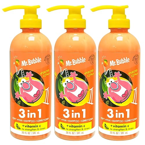 Mr. Bubble 3-Pack Spirited Citrus 3-In-1 Body Wash, Shampoo & Conditioner With Vitamin C