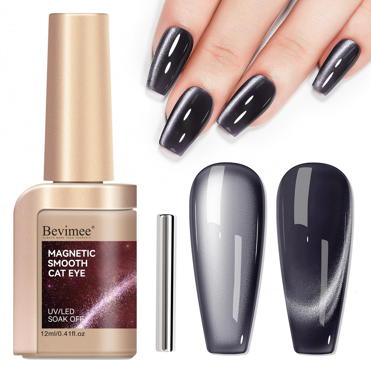 Bevimee Cat Eye Gel Polish Black - Holographic Glitter Magnetic Uv Nail Art 12Ml