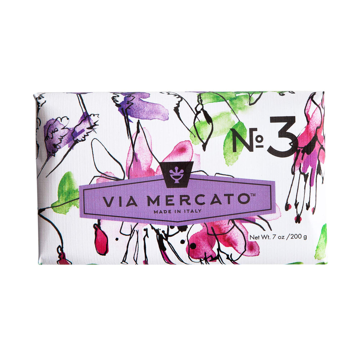 Via Mercato Italian Soap Bar 200G - No. 3 Pepe Rose, Lavender & Vanilla Bean