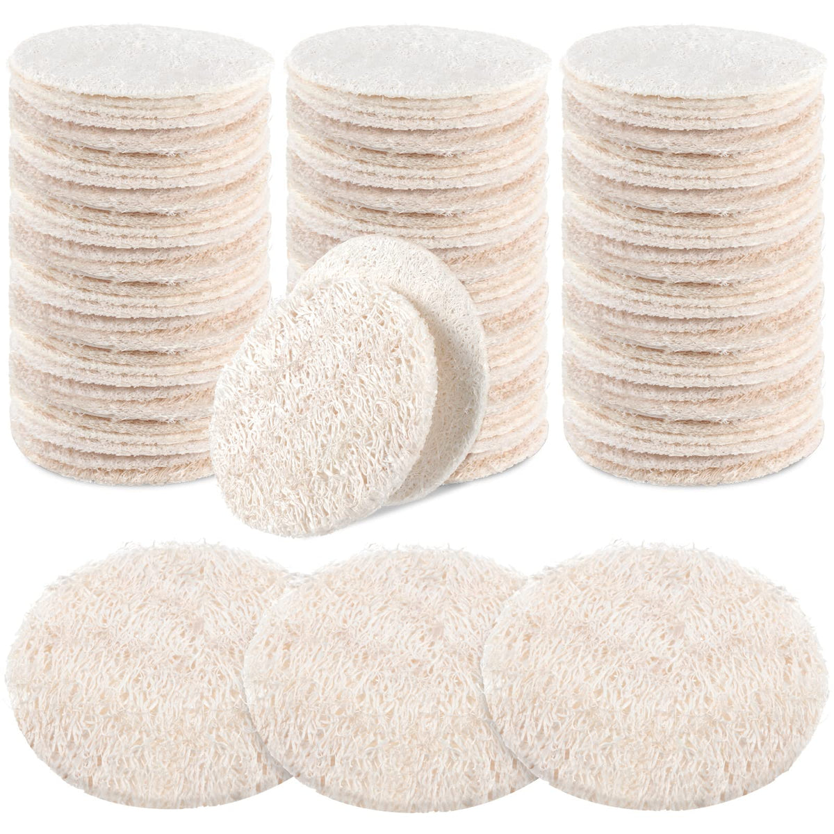 Bokon 100 Pcs Natural Loofah Pads - Exfoliating Face & Body Scrubber For Spa & Shower