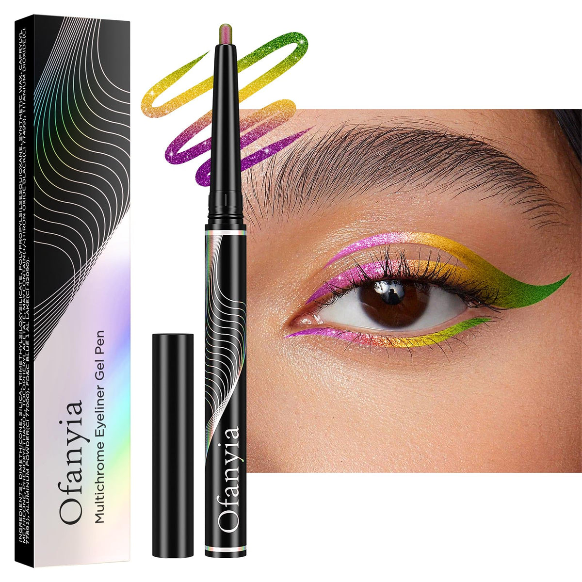 Greyghost Multichrome Eyeliner Pen - Pink-Gold Waterproof Glitter Pencil, 24H Long Lasting