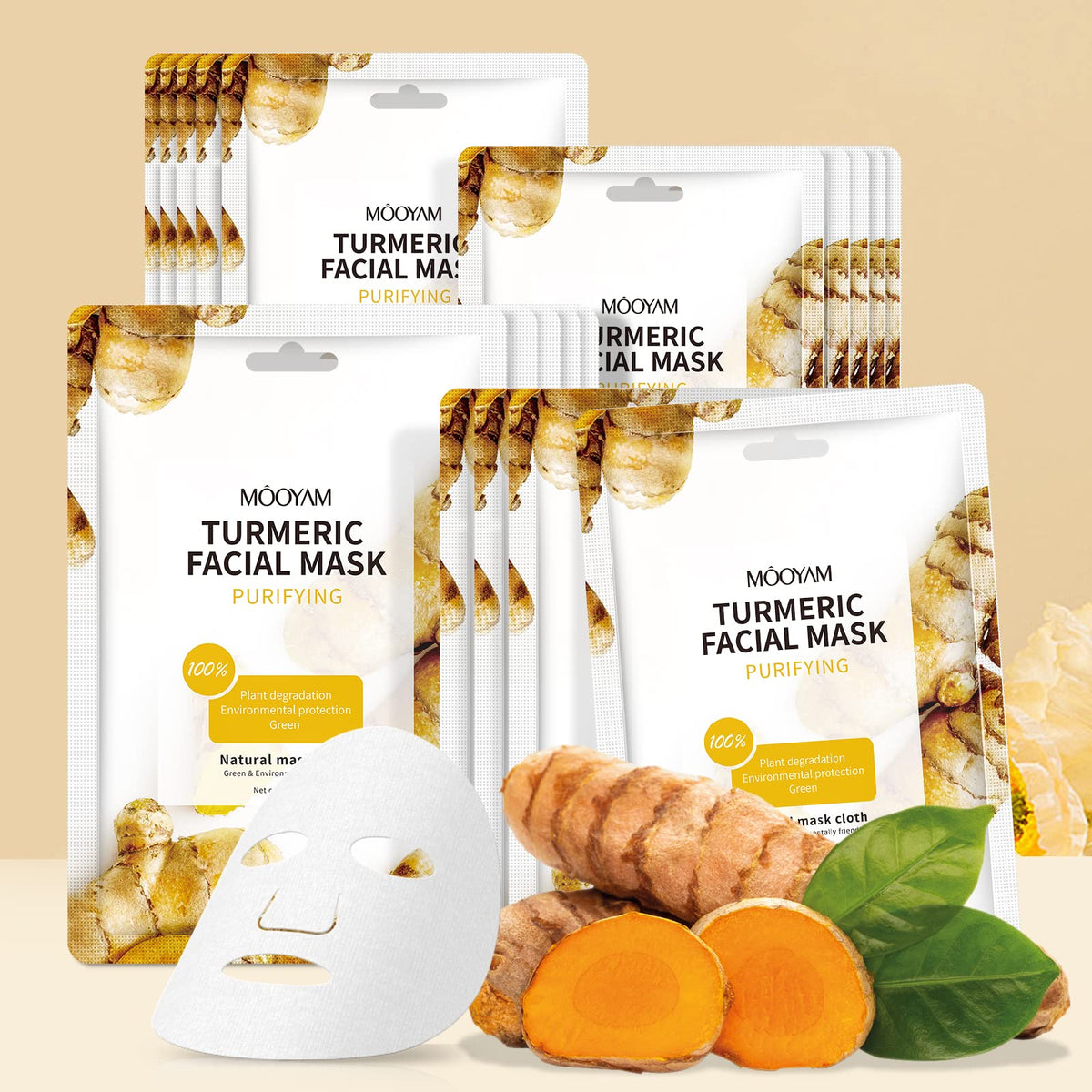 Yafusipe Turmeric Face Sheet Masks - 10 Pack For Acne, Hydration & Oil Control