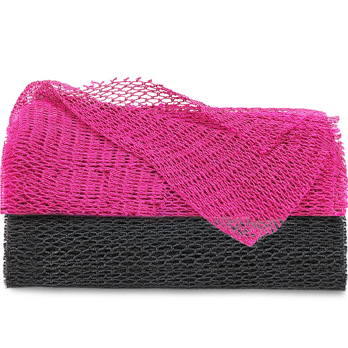 Jassins African Net Long Bath Sponge - Exfoliating Shower Scrubber, 66 Inch, Black & Pink