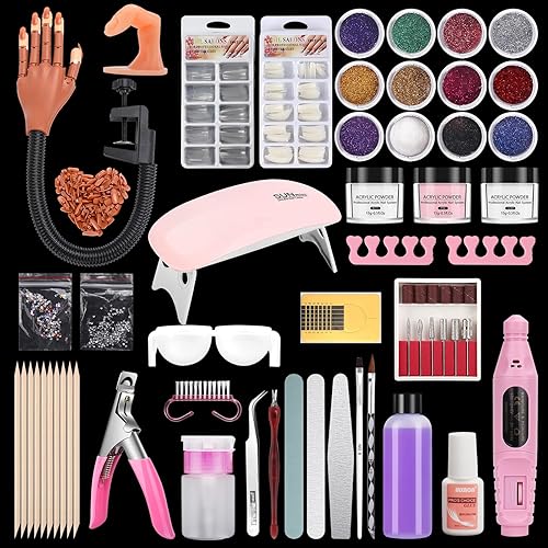 LIONVISON Nail Practice Hand for Acrylic Nails, 12 Colors, Flexible Training Kit with Nail Drill