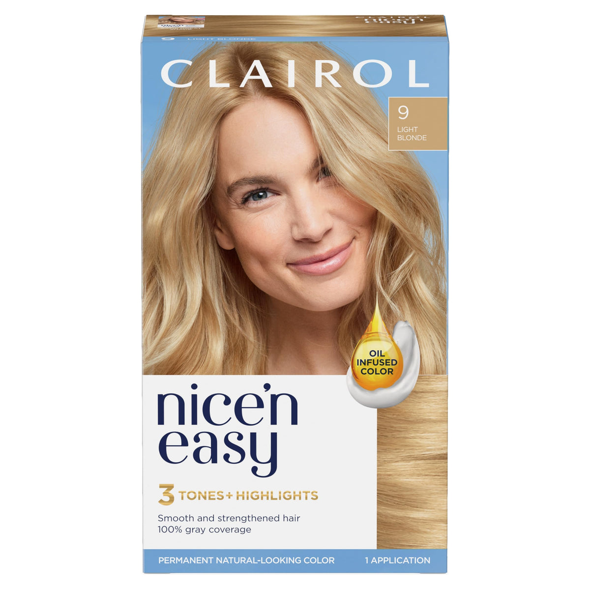 Clairol Nice'N Easy Permanent Hair Dye, 9 Light Blonde, 1 Count - Hair Color Treatment