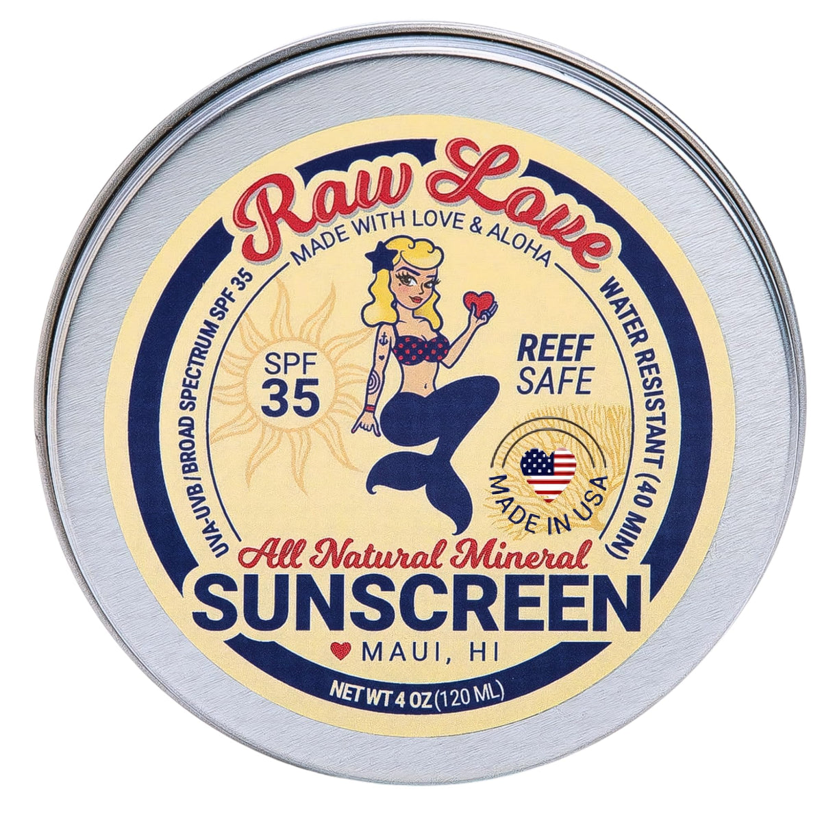 Raw Love Reef Safe Sunscreen Spf 35 | Biodegradable, Water Resistant, 4 Oz | Travel Friendly