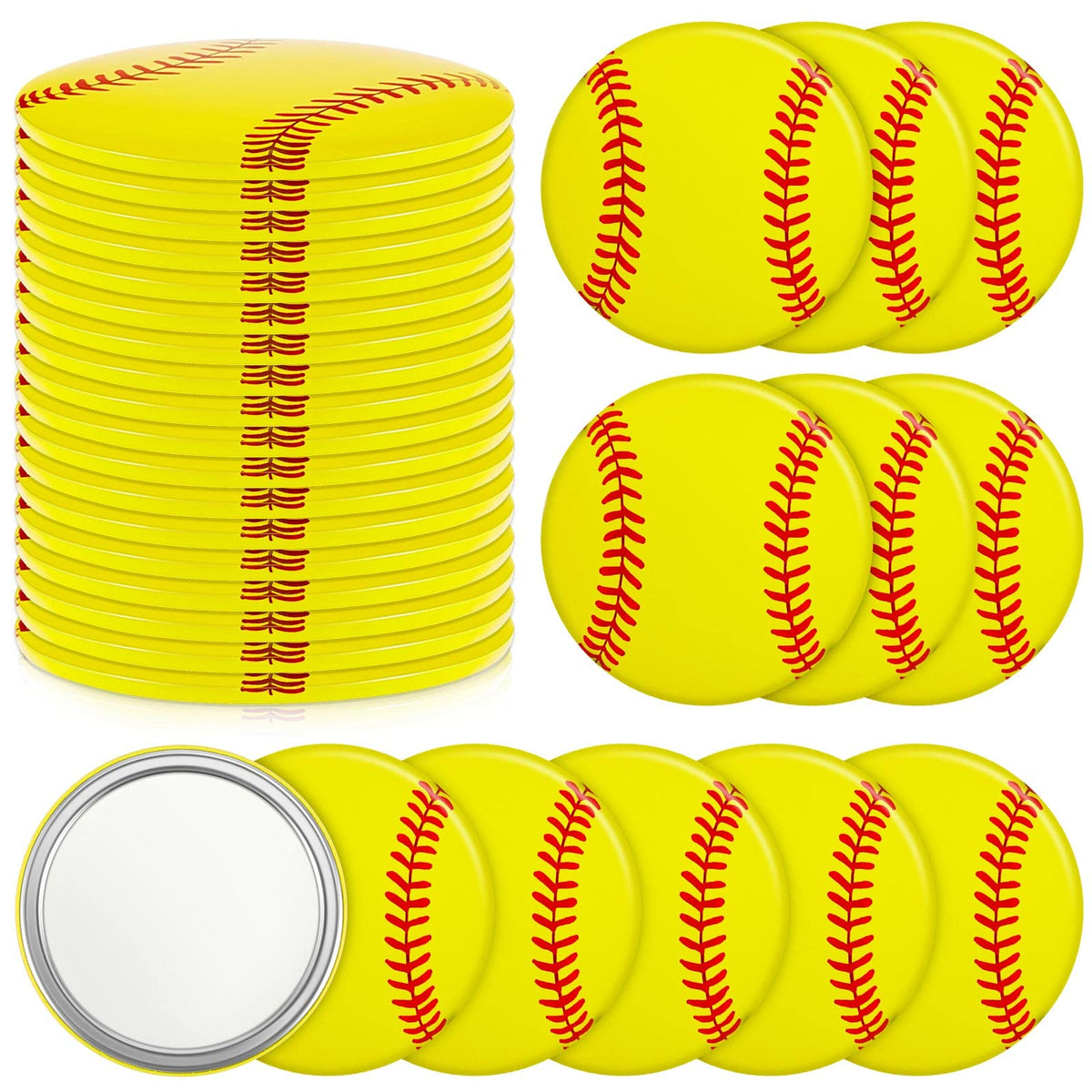 Taiyin Softball Compact Mirror - 18 Pcs Makeup Accessories For Girls Team - Yellow Portable 2.76&quot;