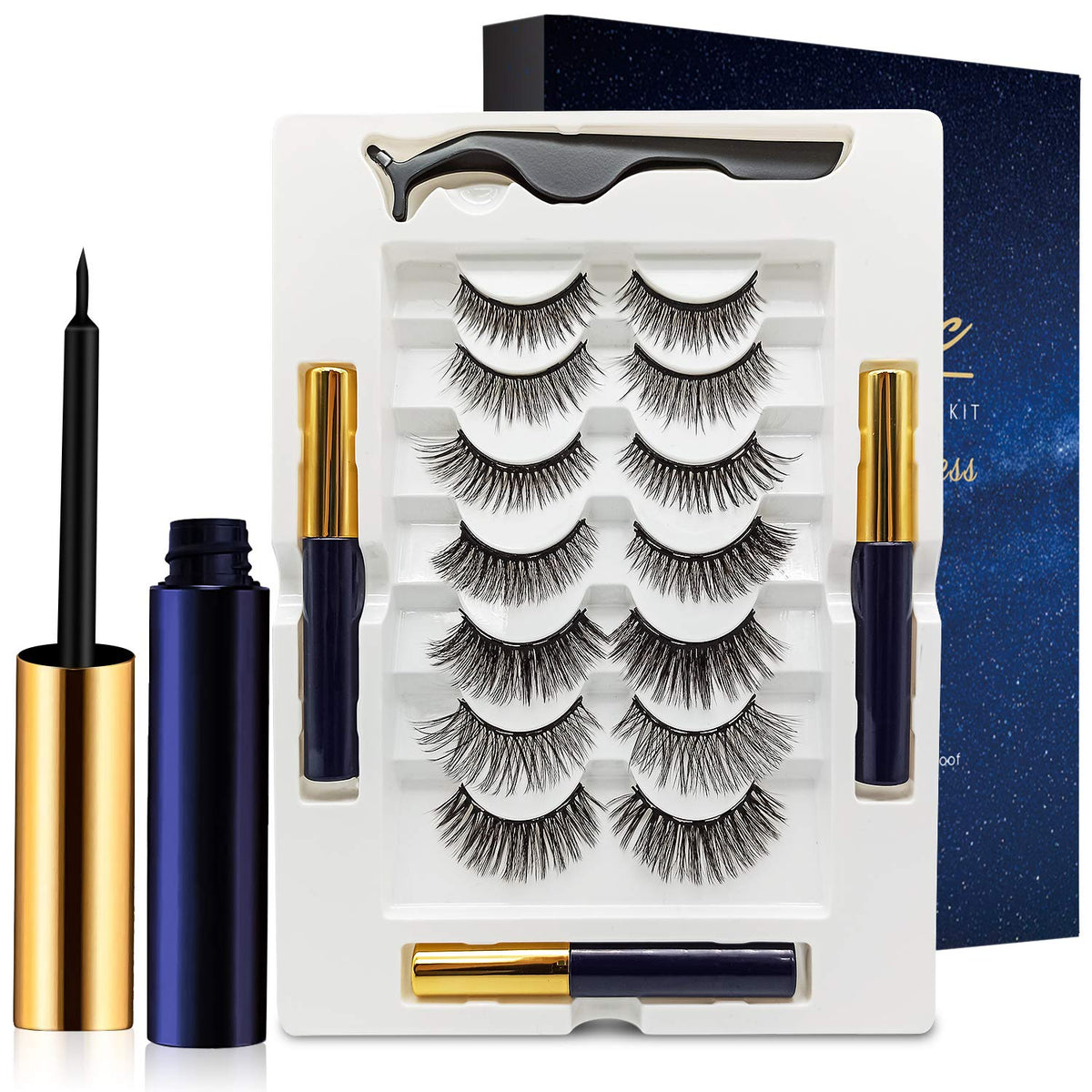 Duoerla Magnetic Eyelashes & Eyeliner Kit - 7 Pairs 3D Reusable Lashes, Easy Apply