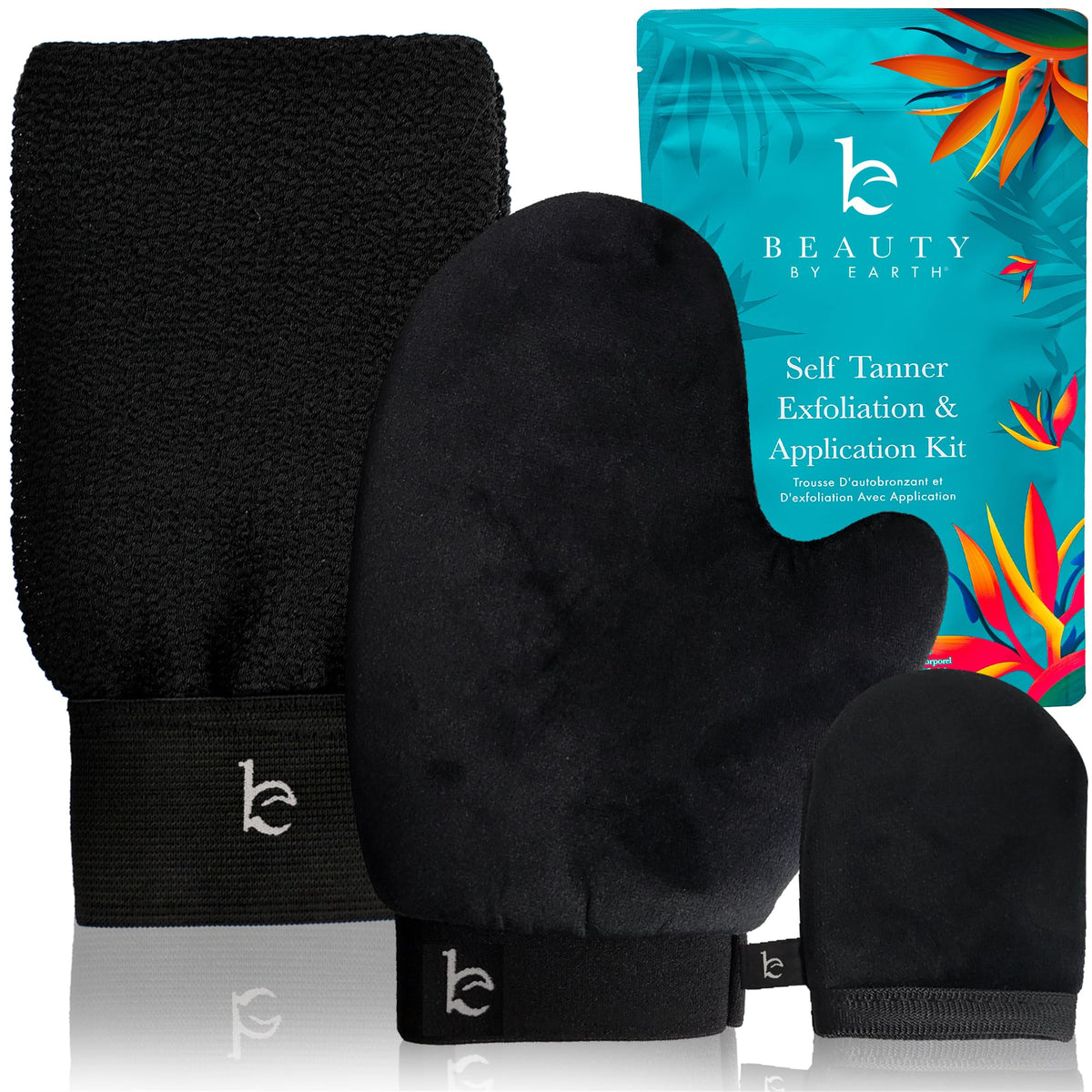 Beauty By Earth Self Tanning Mitt Set - 3 Ultra Soft Mitts & Exfoliating Glove For Streak-Free Tan