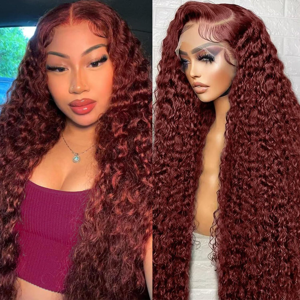 Htsly 24&quot; Reddish Brown Lace Front Wig Human Hair Water Wave Hd Frontal For Black Women