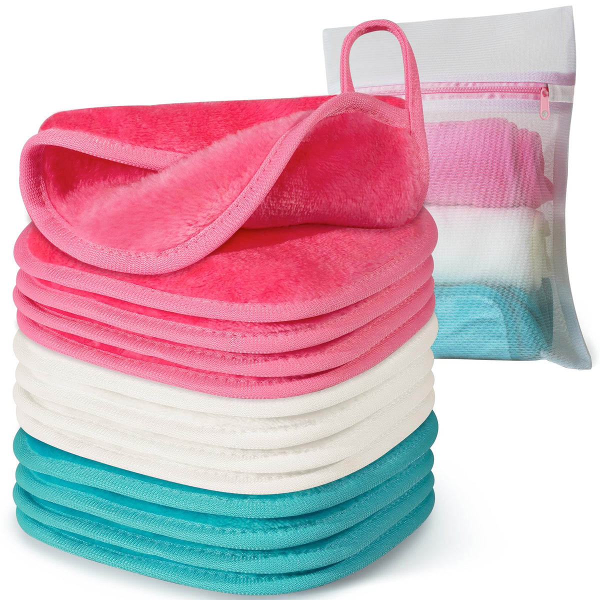 Natwag Makeup Remover Cloths - 12 Pack Reusable Microfiber Face Towels With Mesh Bag, 6&quot;X6&quot;