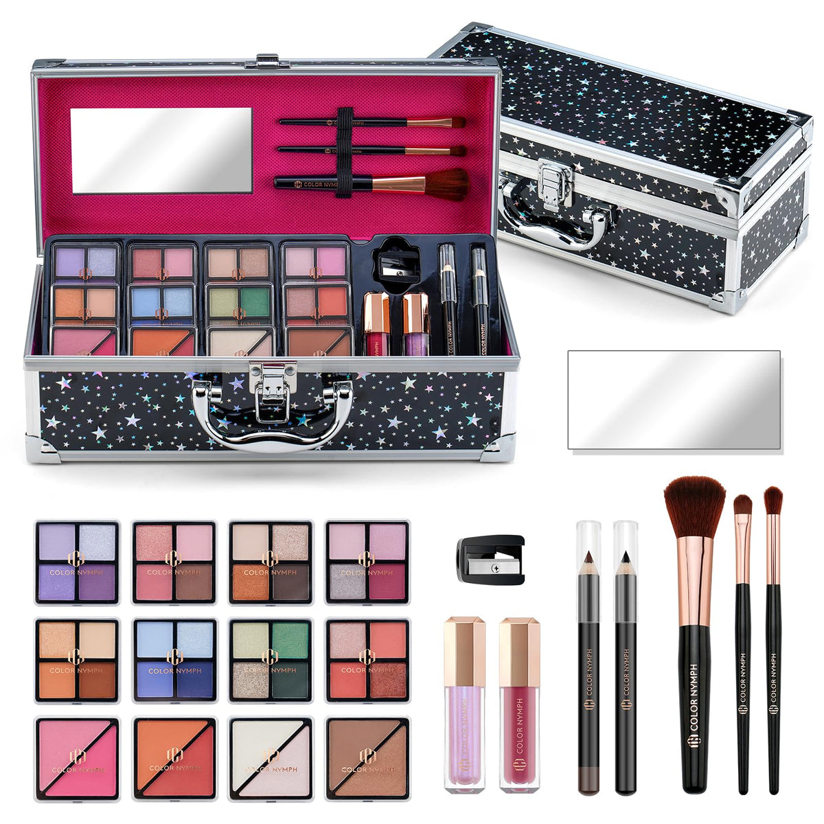 Color Nymph Beginners Makeup Kit - 32 Colors Eyeshadow, Bronzer, Blush & Lip Gloss, Black