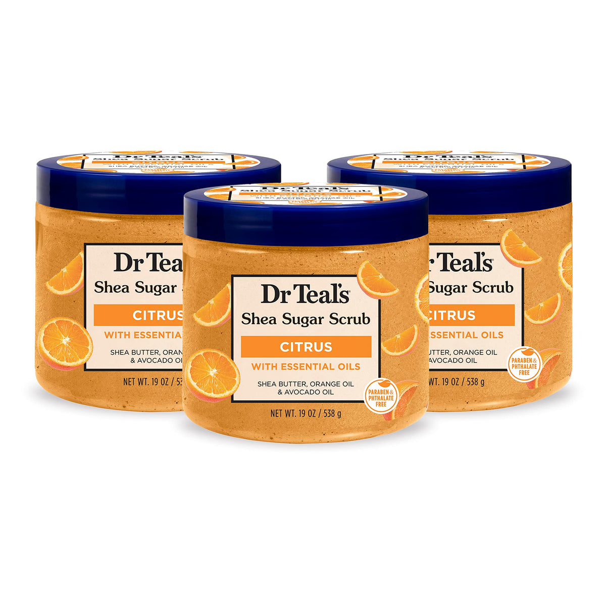 Dr Teal'S Shea Sugar Body Scrub, Citrus, Vitamin C, 19 Oz (Pack Of 3) - Essential Oils