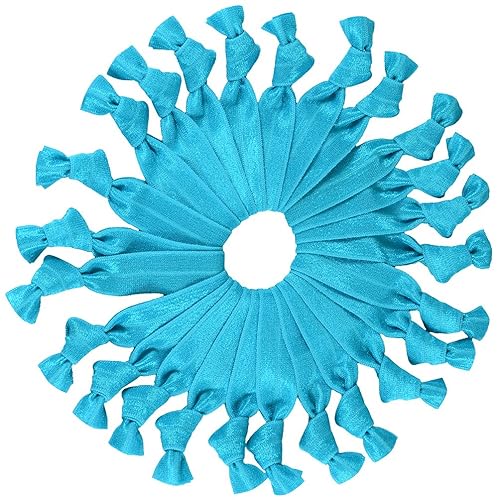 Cyndibands Turquoise Blue Ribbon Hair Ties - 25 Pack No Damage Elastic Ponytail Holders