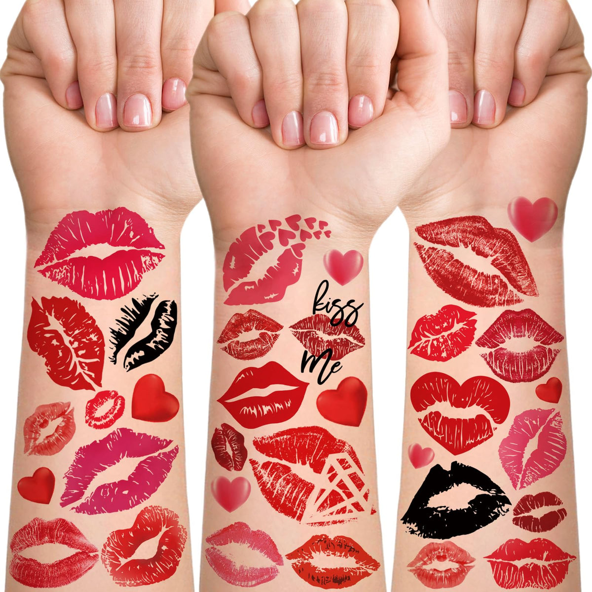 Atydkug 122 Pcs Valentine'S Lip Temporary Tattoos, Waterproof Kiss Body Stickers For Women & Kids