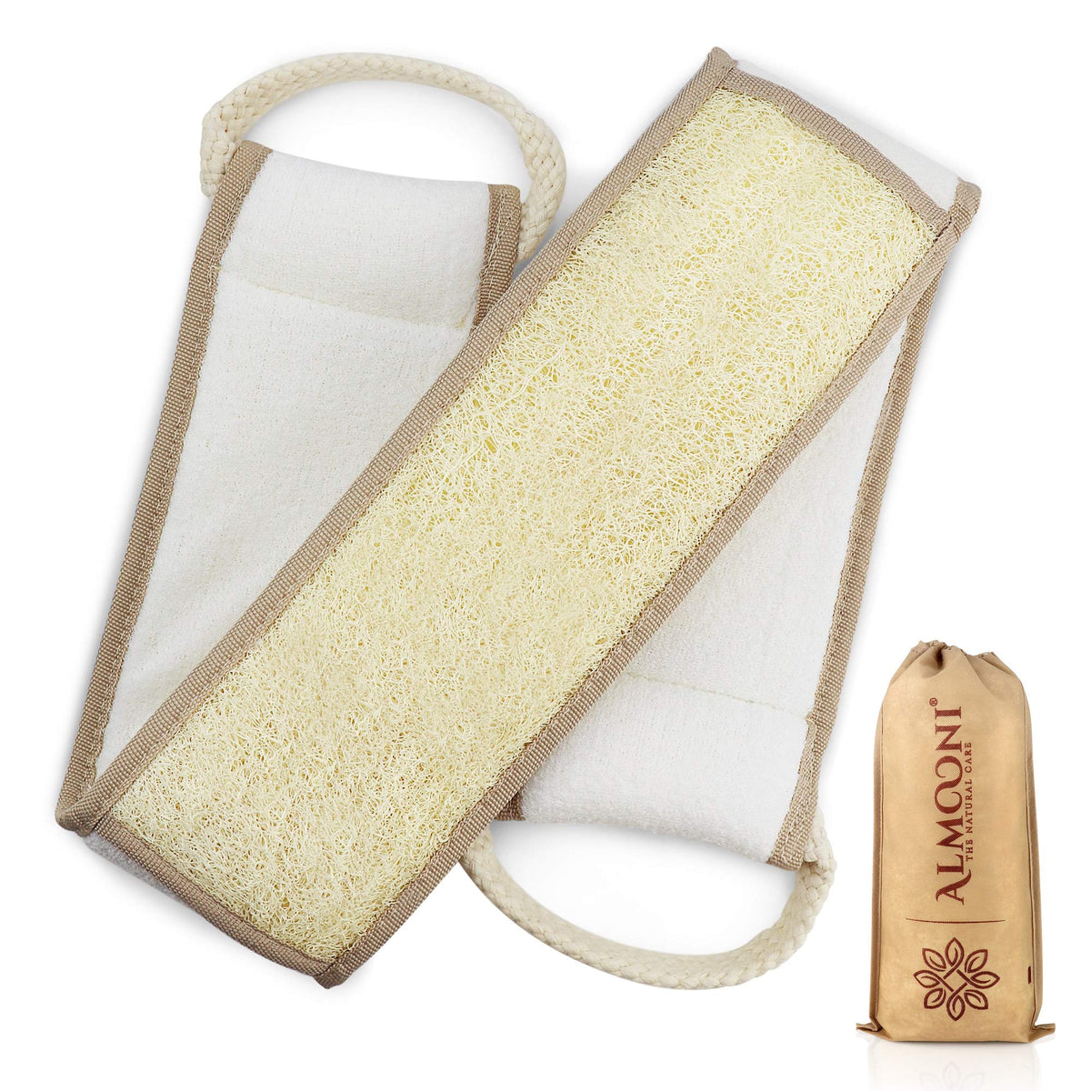 Almooni Natural Egyptian Loofah Back Scrubber - Exfoliating Shower Tool For Men & Women, 1 Count