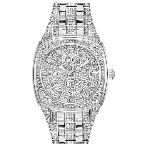 Bulova Men'S Crystals Phantom Stainless Steel Quartz Watch, Cushion Dial, Model 96B296