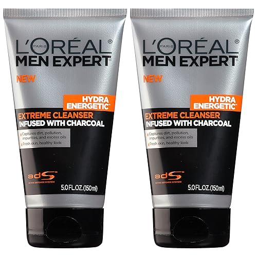 L'Oreal Paris Men Expert Charcoal Facial Cleanser, Hydra Energetic, 5 Fl Oz (Pack Of 2)