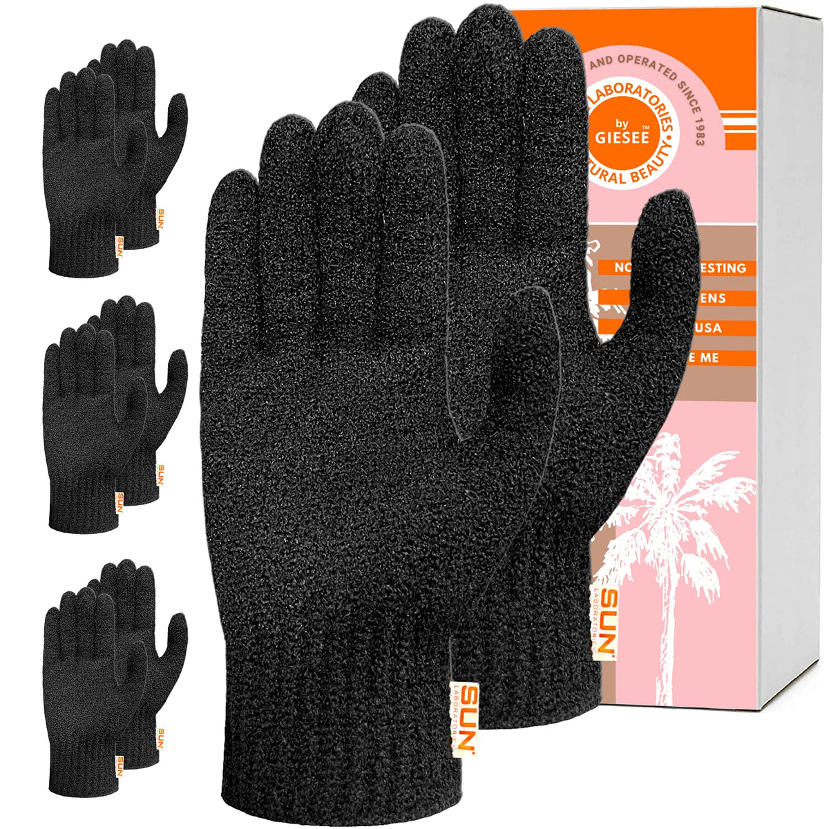 Sun Laboratories By Giesee Exfoliating Gloves - 4 Pairs Body Scrubber & Self Tan Remover Mitt