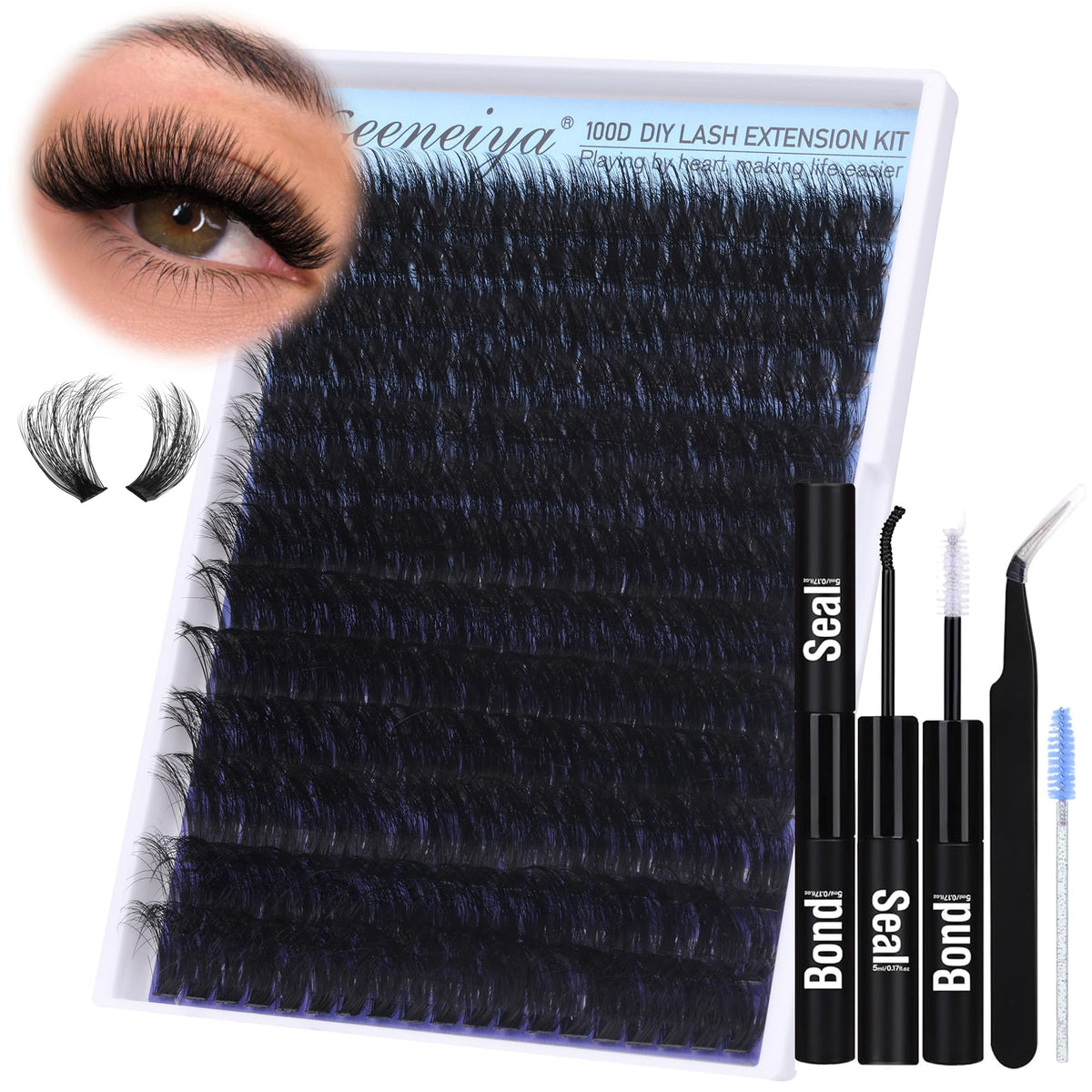 Geeneiya 14-24Mm Fluffy Lash Extension Kit, D Curl, 280 Pcs, Waterproof Glue & Tweezers