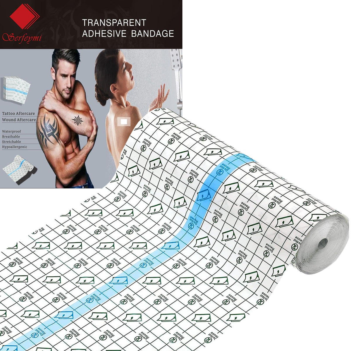 Serfeymi Tattoo Aftercare Waterproof Bandage - Transparent Film, 6&quot;X11 Yd Roll For Healing