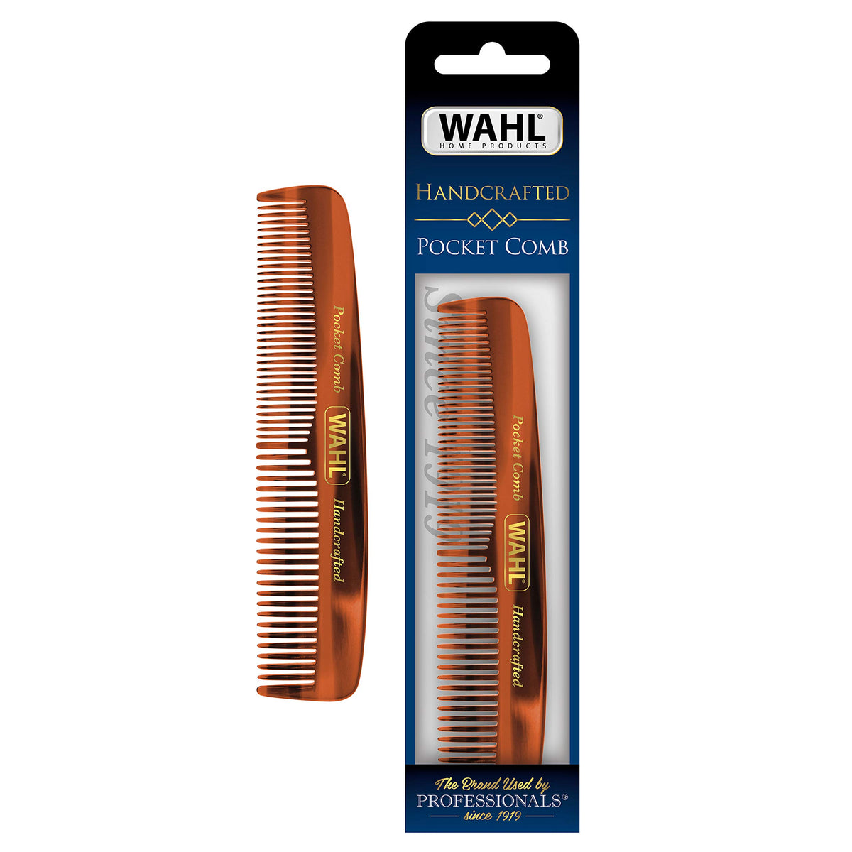 Wahl Beard, Mustache & Hair Pocket Comb - Handcrafted Cellulose Acetate, Small, Brown