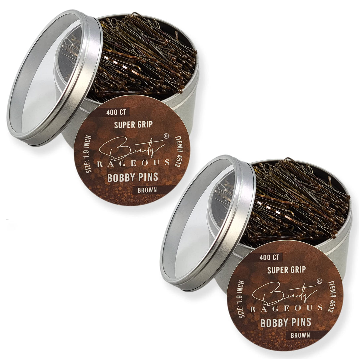 Beauty Rageous Super Grip Brown Bobby Pins - 400 Ct, Reusable Tin, 2 Pack