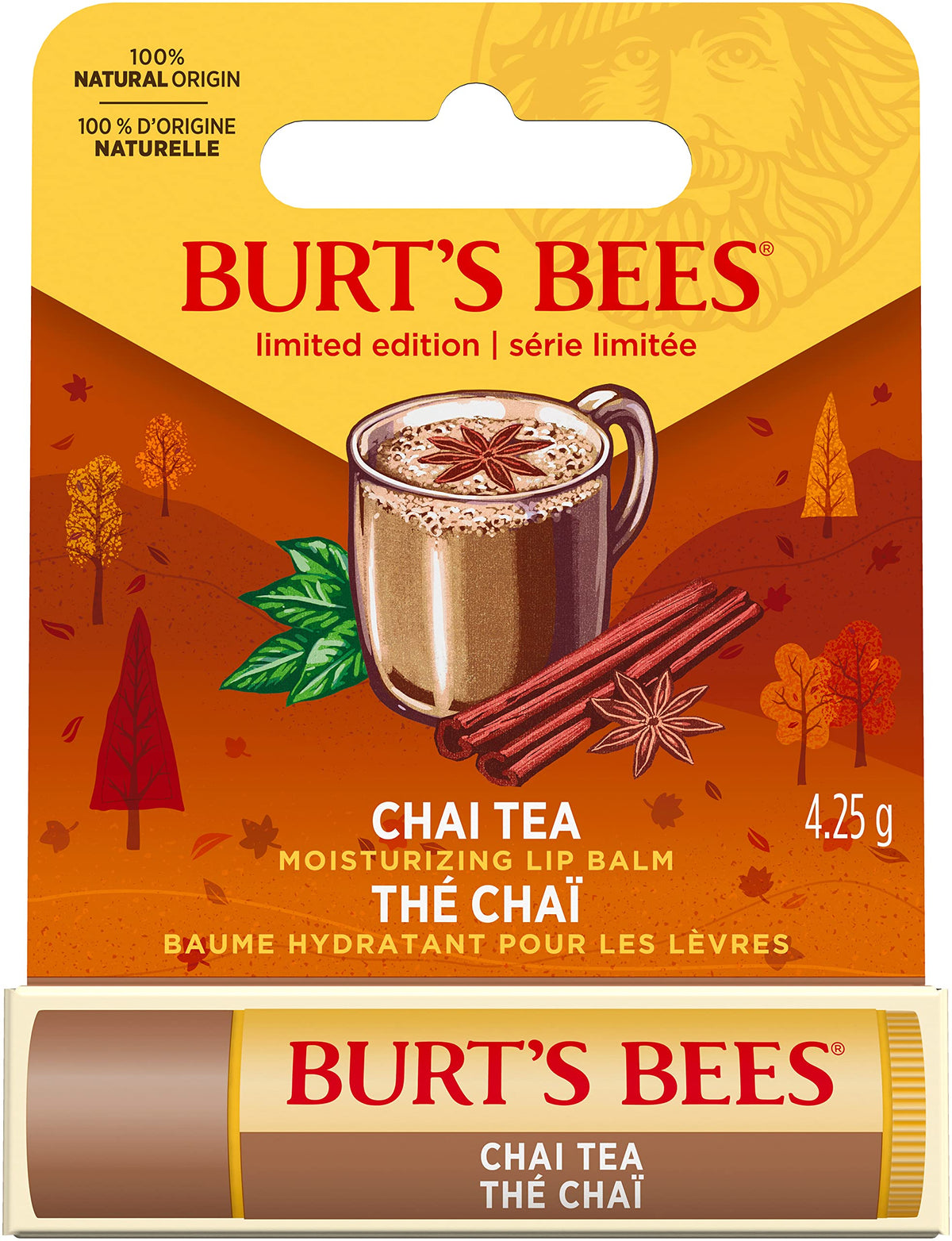 Burt'S Bees Chai Tea Lip Balm, 0.15 Ounce - Nourishing Light Brown Moisturizer