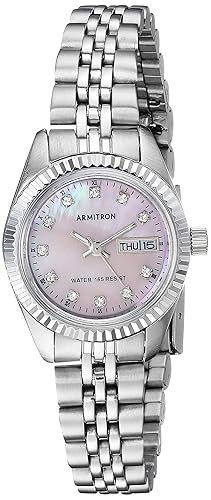 Armitron Women'S Silver/Pink Crystal Accented Bracelet Watch, 24Mm Stainless Steel