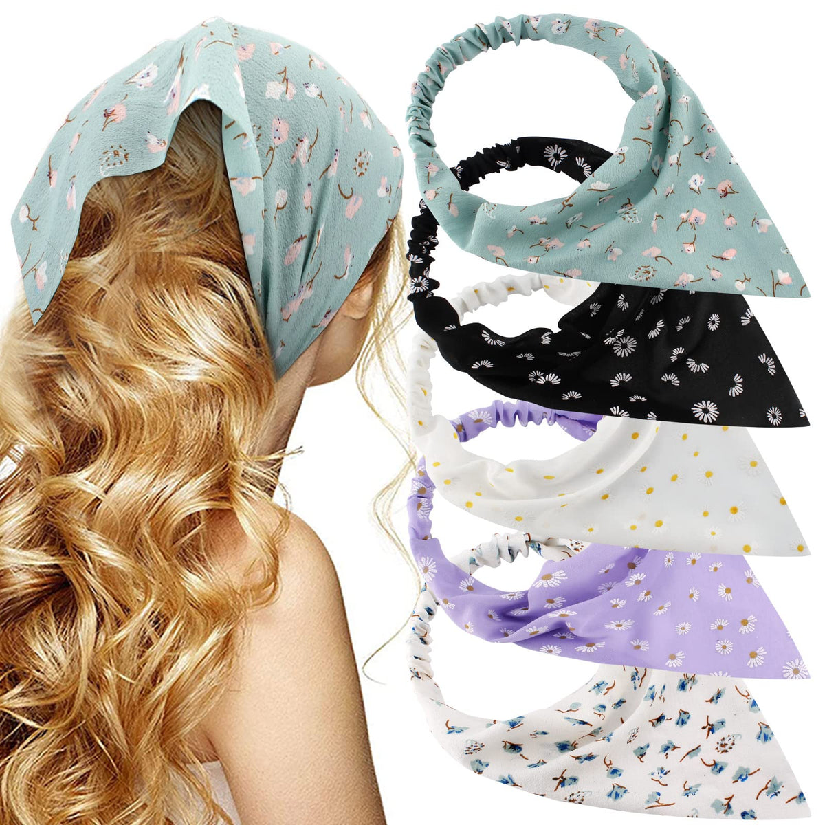 TOBATOBA Floral Hair Scarf Headbands - 5 Pcs Chiffon Bandanas for Women & Girls Accessories