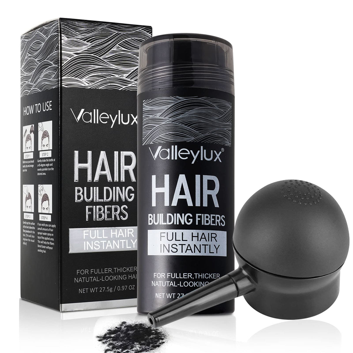 Shifakou Hair Building Fibers - Instant Thicker Hair, Black, 27.5G, Spray Applicator, Natural Look