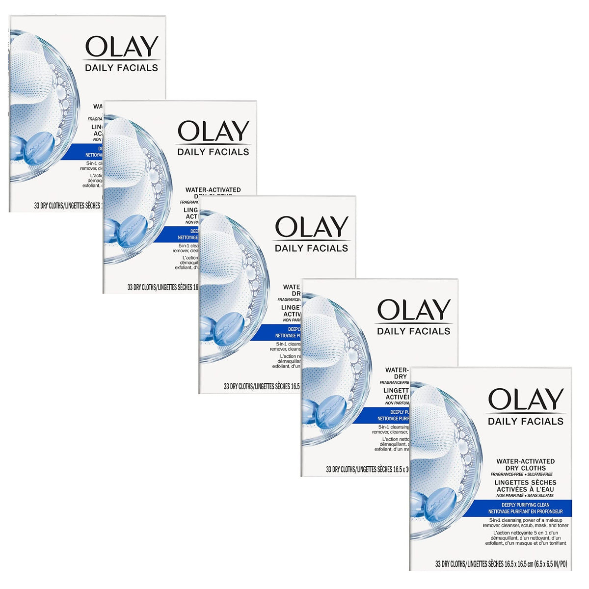 Olay 4-In-1 Cleansing Face Cloths, Water Activated, 33Ct (Pack Of 5) - Microfiber