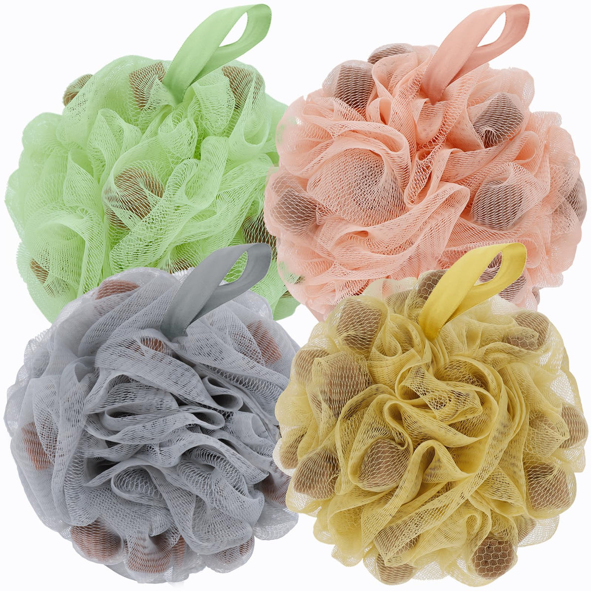 Bckeney Soft Mesh Bath Loofah Shower Sponge Set - Exfoliating Body Scrubber (4Pcs)