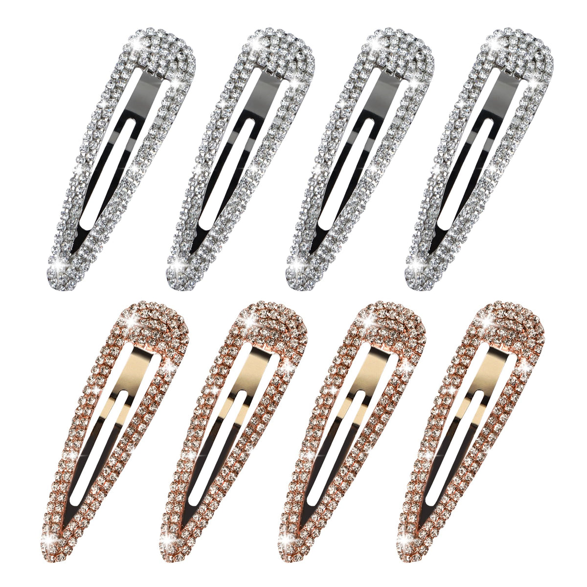 Losanji 8Pcs Rhinestone Hair Clips, Water Drop Metal Barrettes, Gold & Silver Hairpins